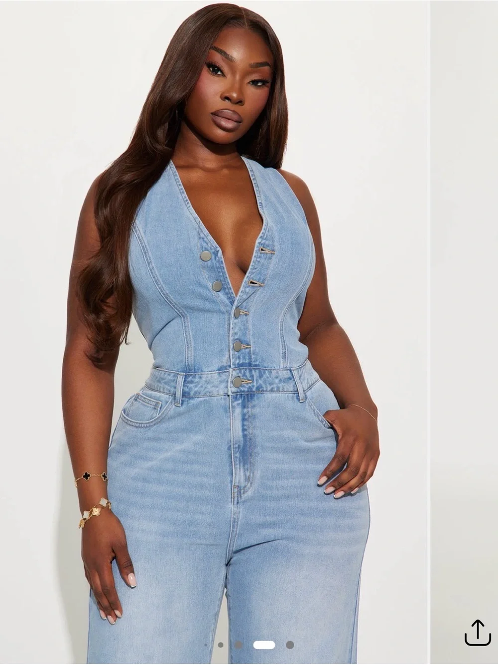 NWT Fashion Nova Jessica Light Wash Denim Sleeveless Button-Front Jumpsuit Large - Picture 3 of 9